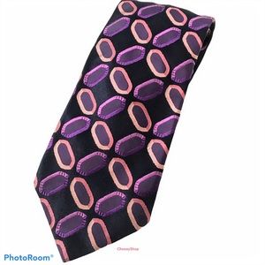 Silk Tie TED BAKER LONDON Purple Melon Pink Black Geometric Tie Handmade